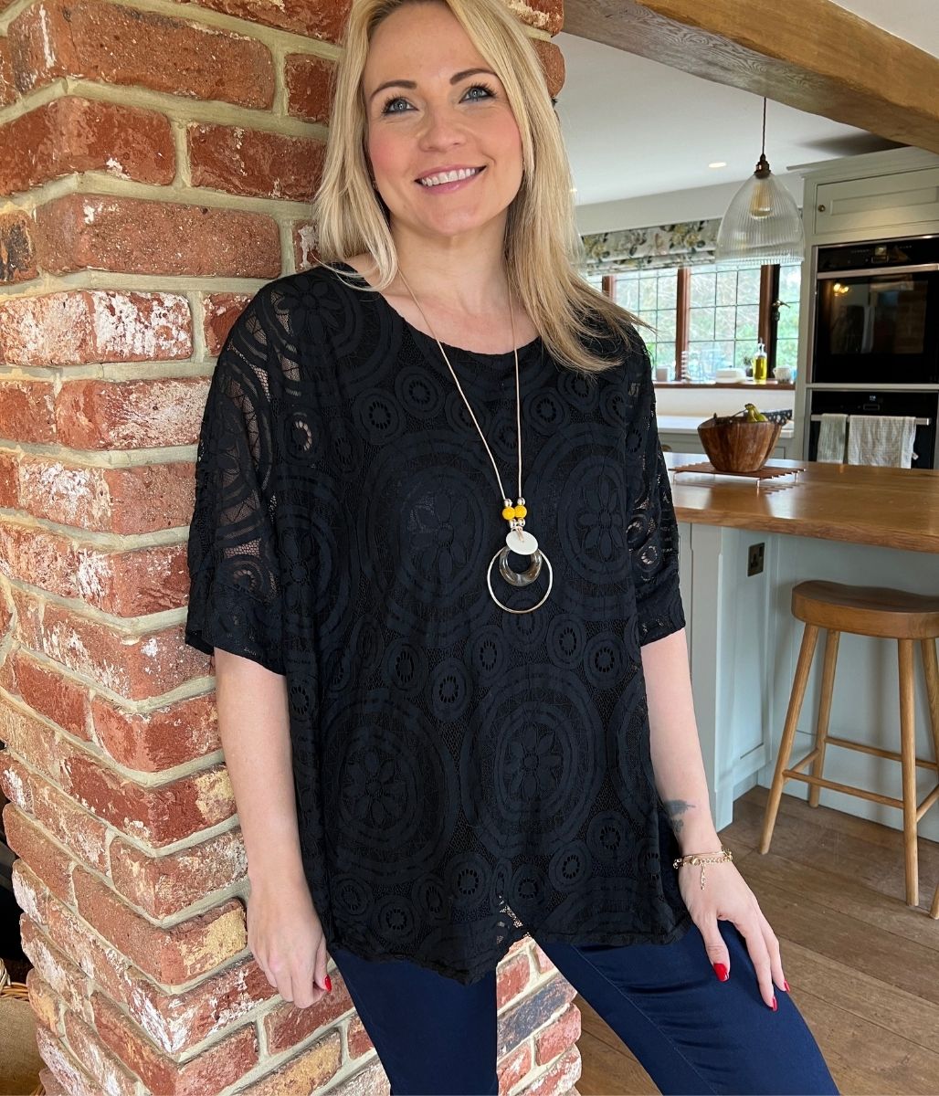 Black Floral Lace Necklace Top