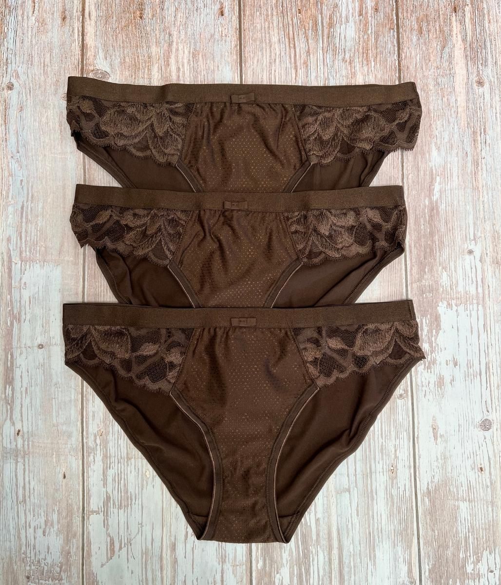 3 Pack Chocolate Wild Bloom Bikini Briefs  Size 10