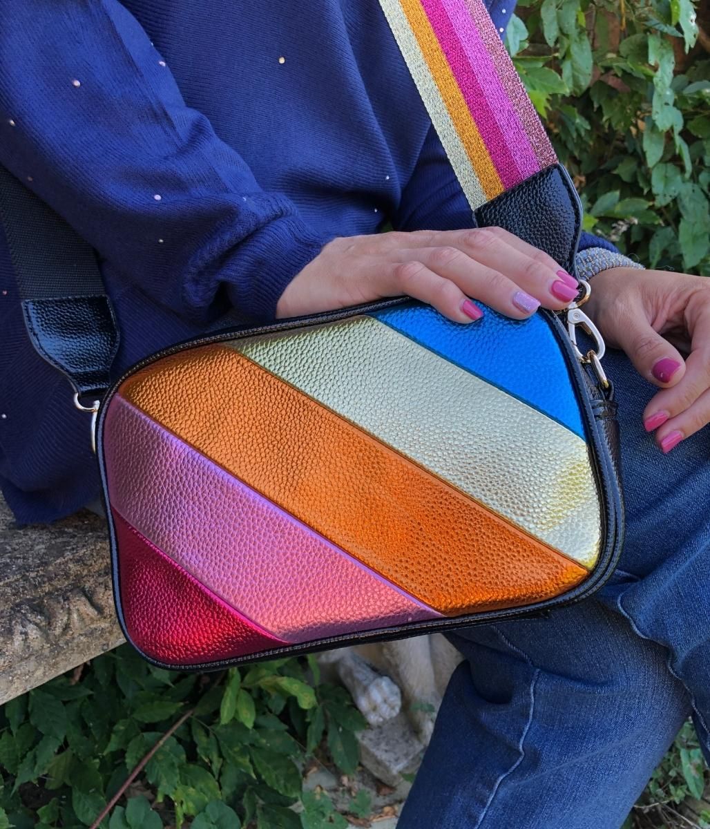 Orange Metallic Rainbow Cross Body Camera Bag