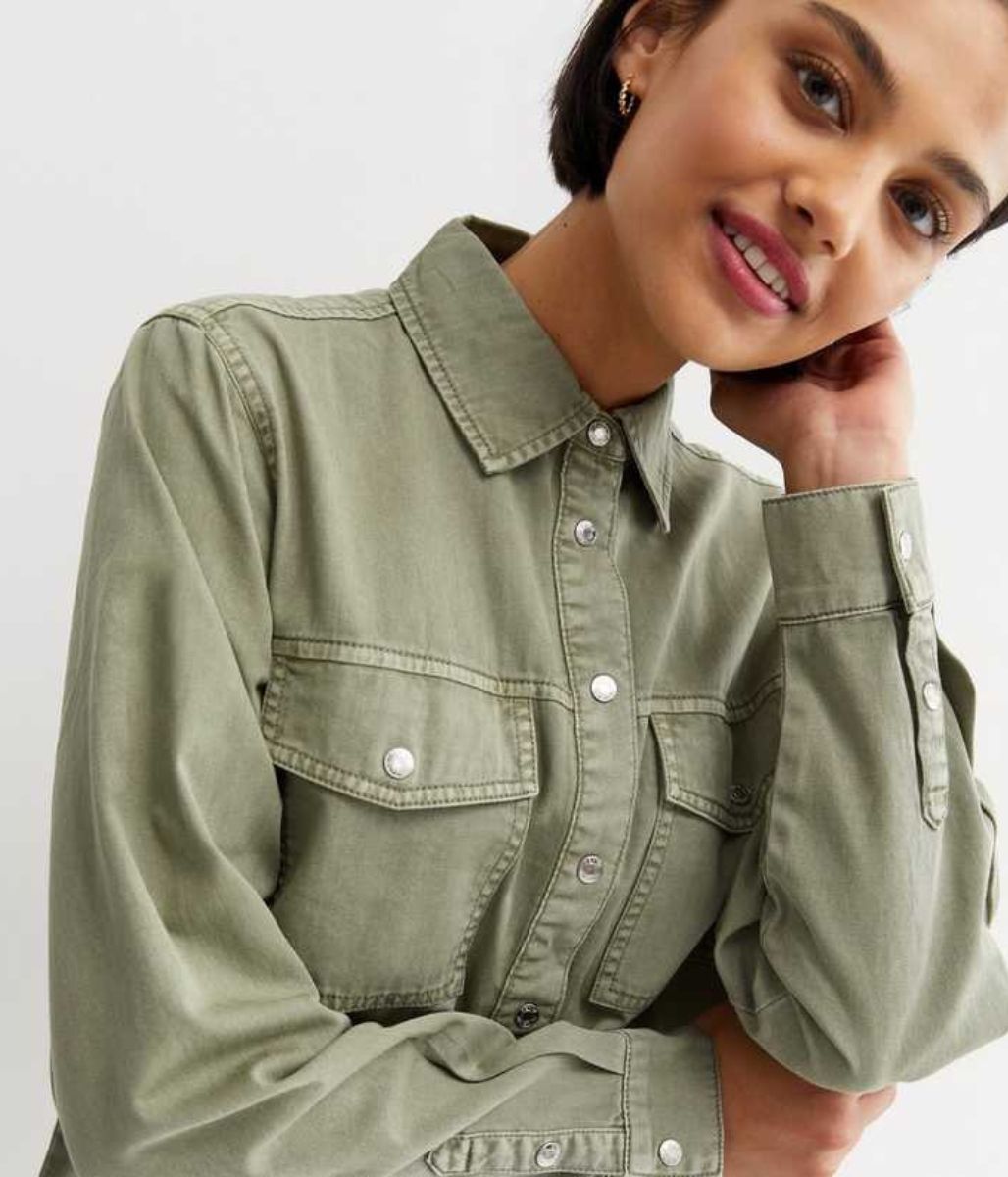 Olive Relaxed Denim Shirt  Size 8