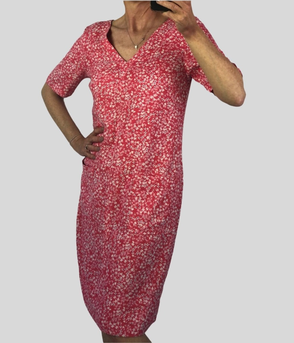 Coral Ditsy Linen Dress 6  Size 6L