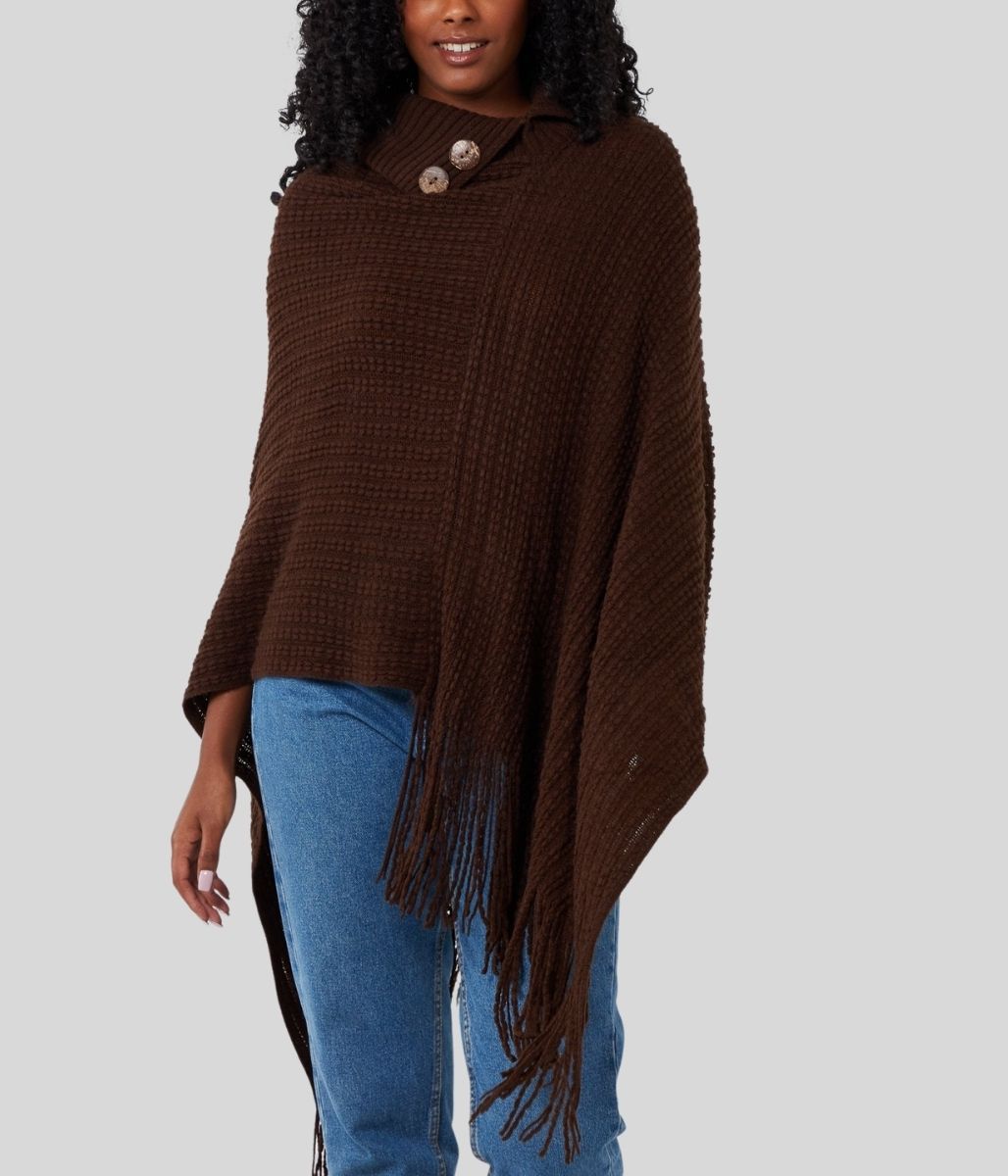 Brown Fringed Poncho  Size One Size