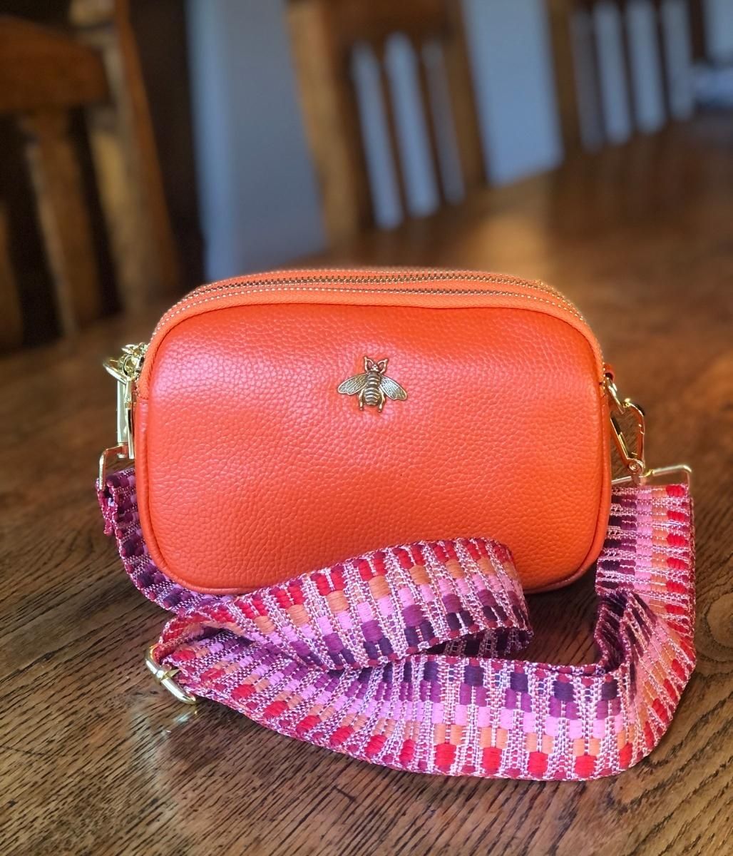 Orange Luxury Leather Crossbody Camera Bag  Size One Size