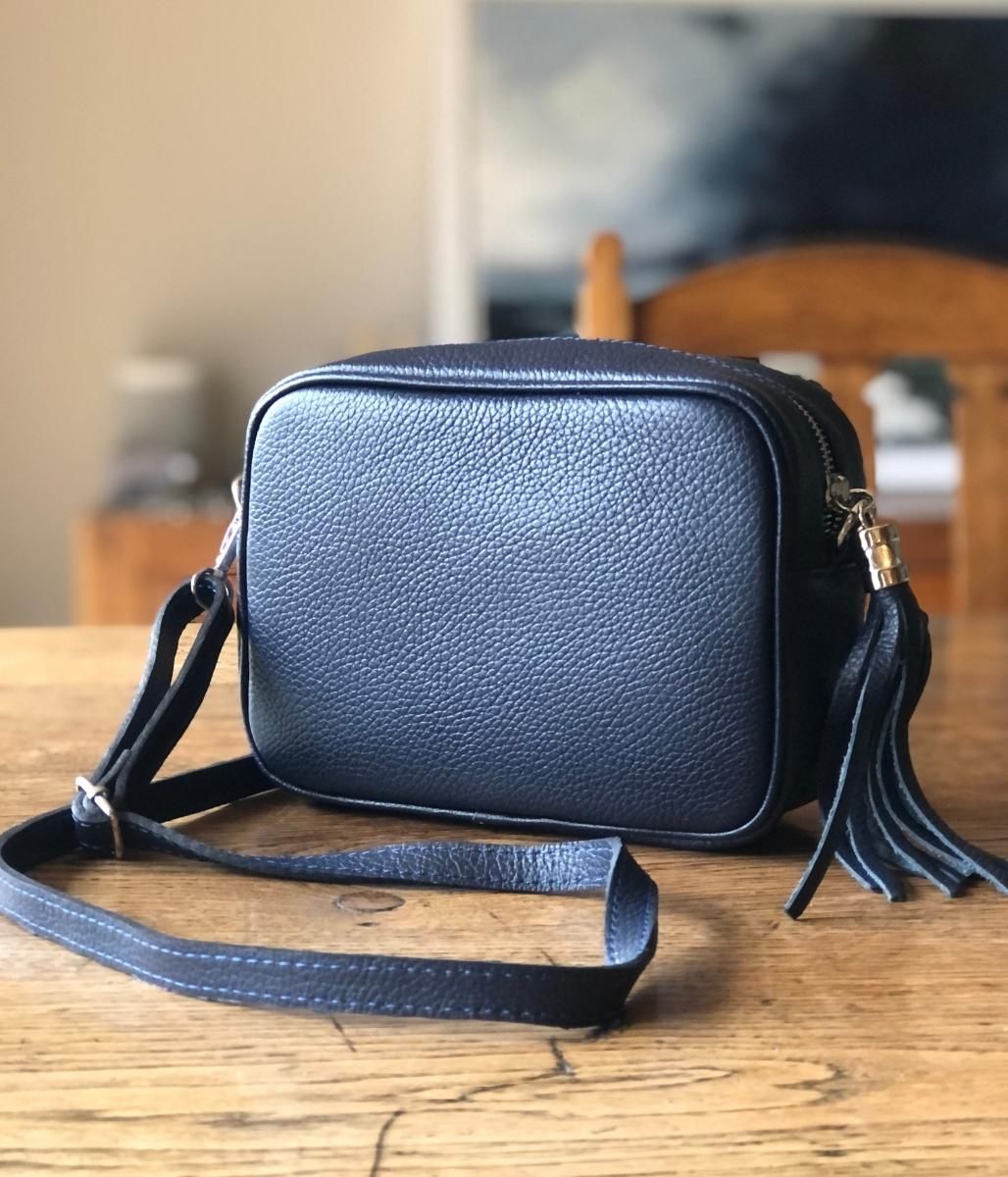 Navy Leather Tassel Camera Bag