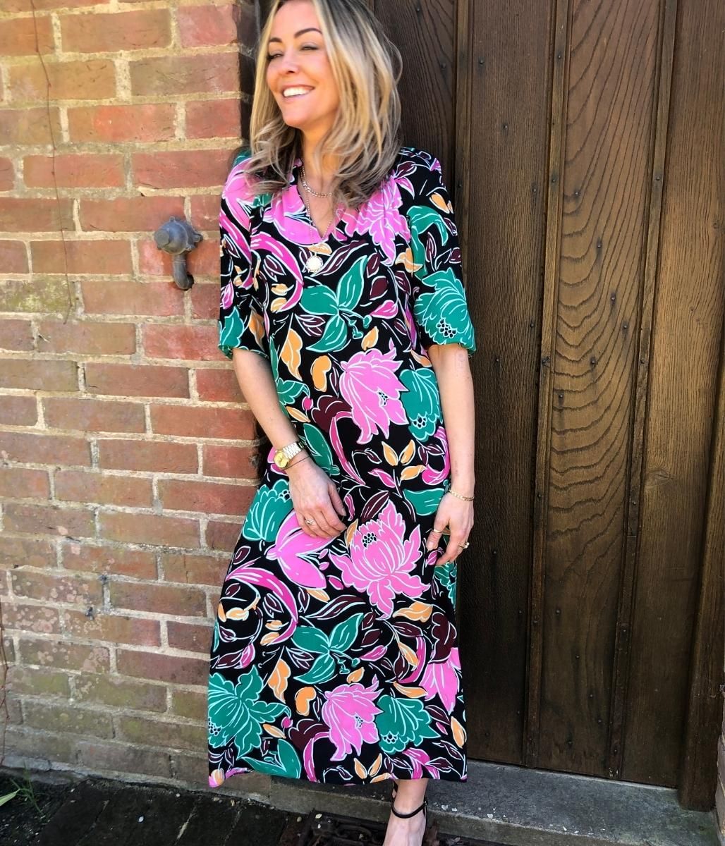 Vibrant Floral Midi Dress  Size 8