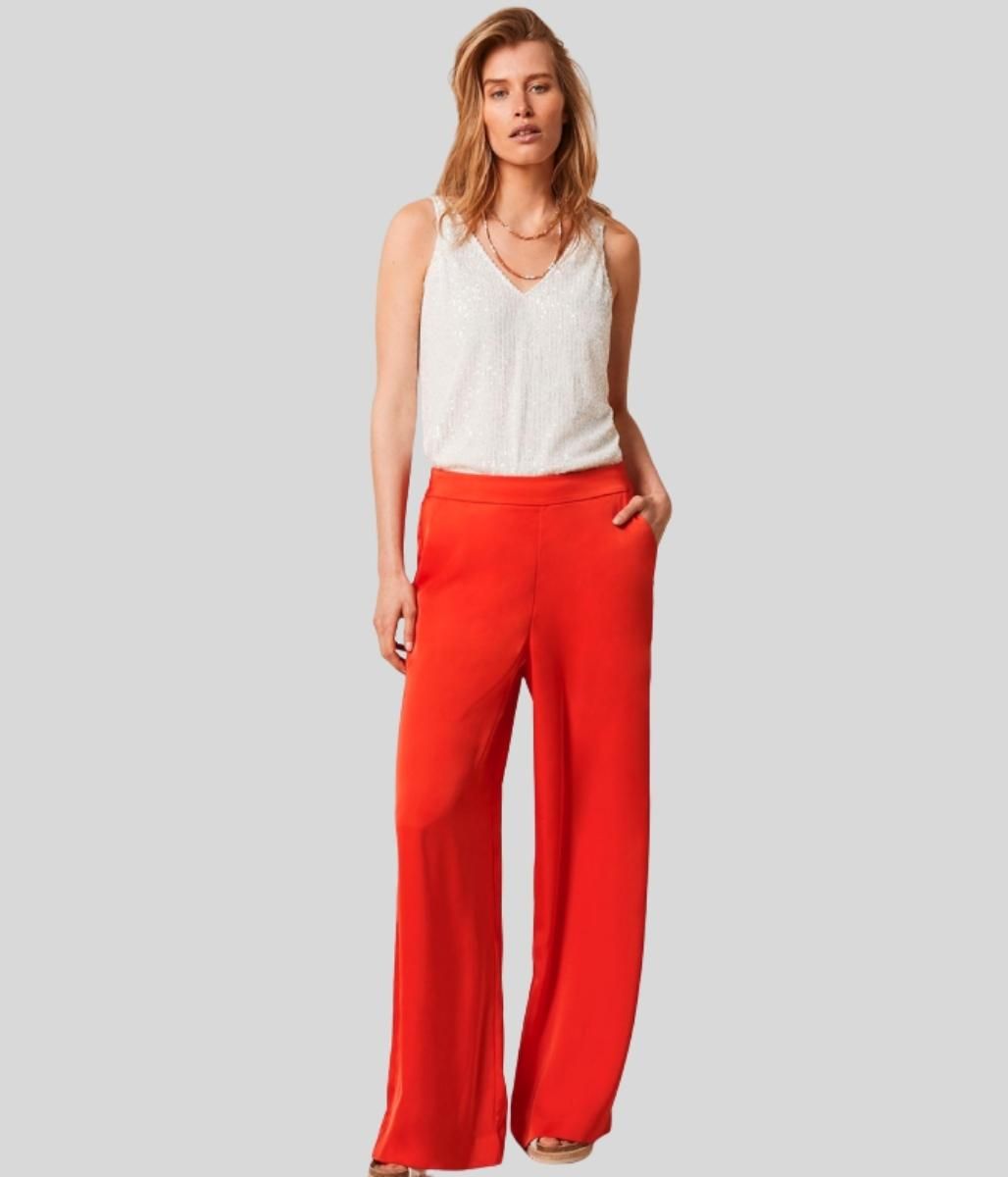Red Satin Casablanca Wide Leg Trousers  Size 8R