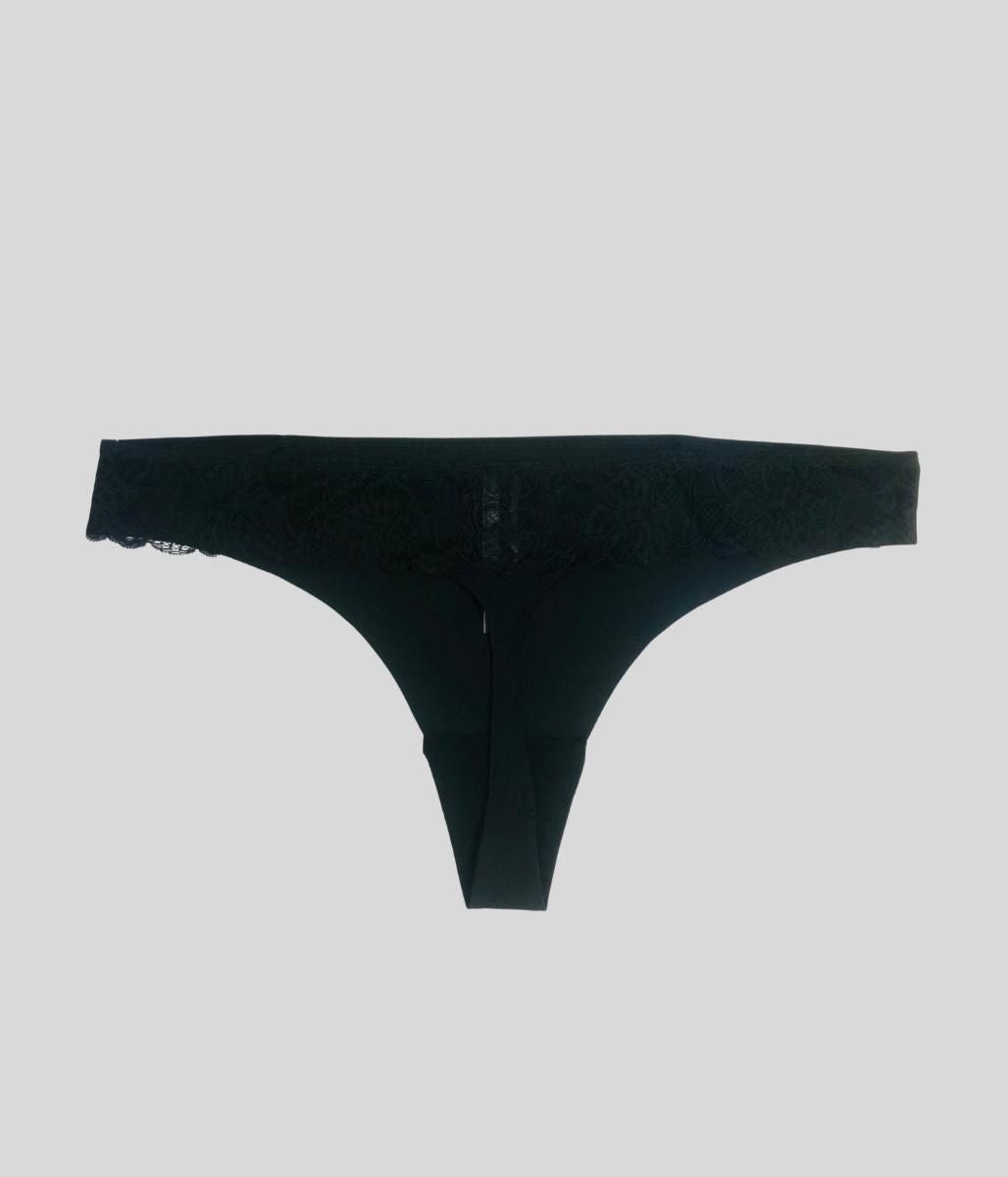 Black Lace Microfibre Thong Briefs  Size 24