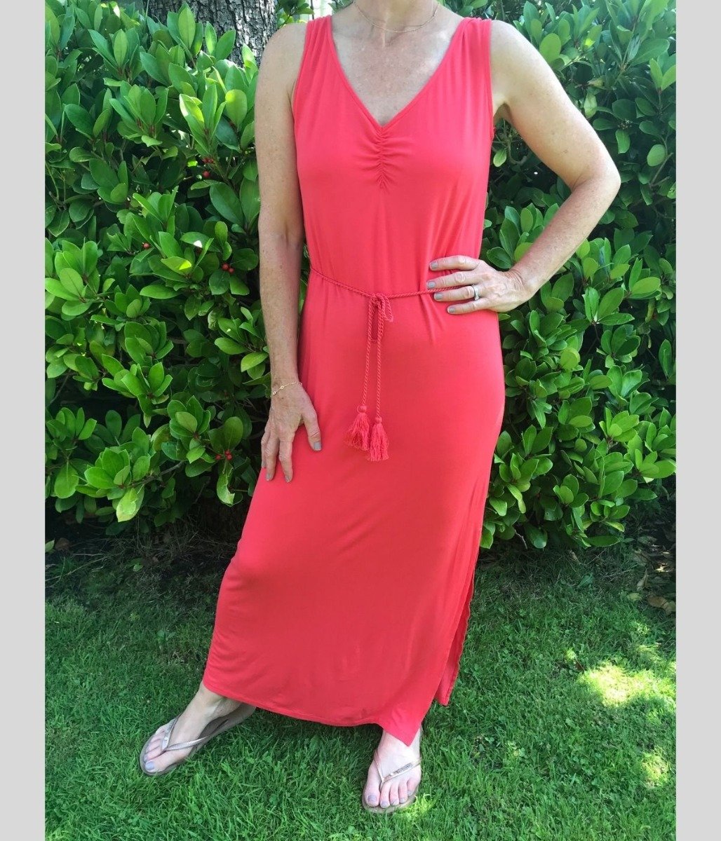 Coral Jersey Ruched Front Maxi Dress  Size 8R