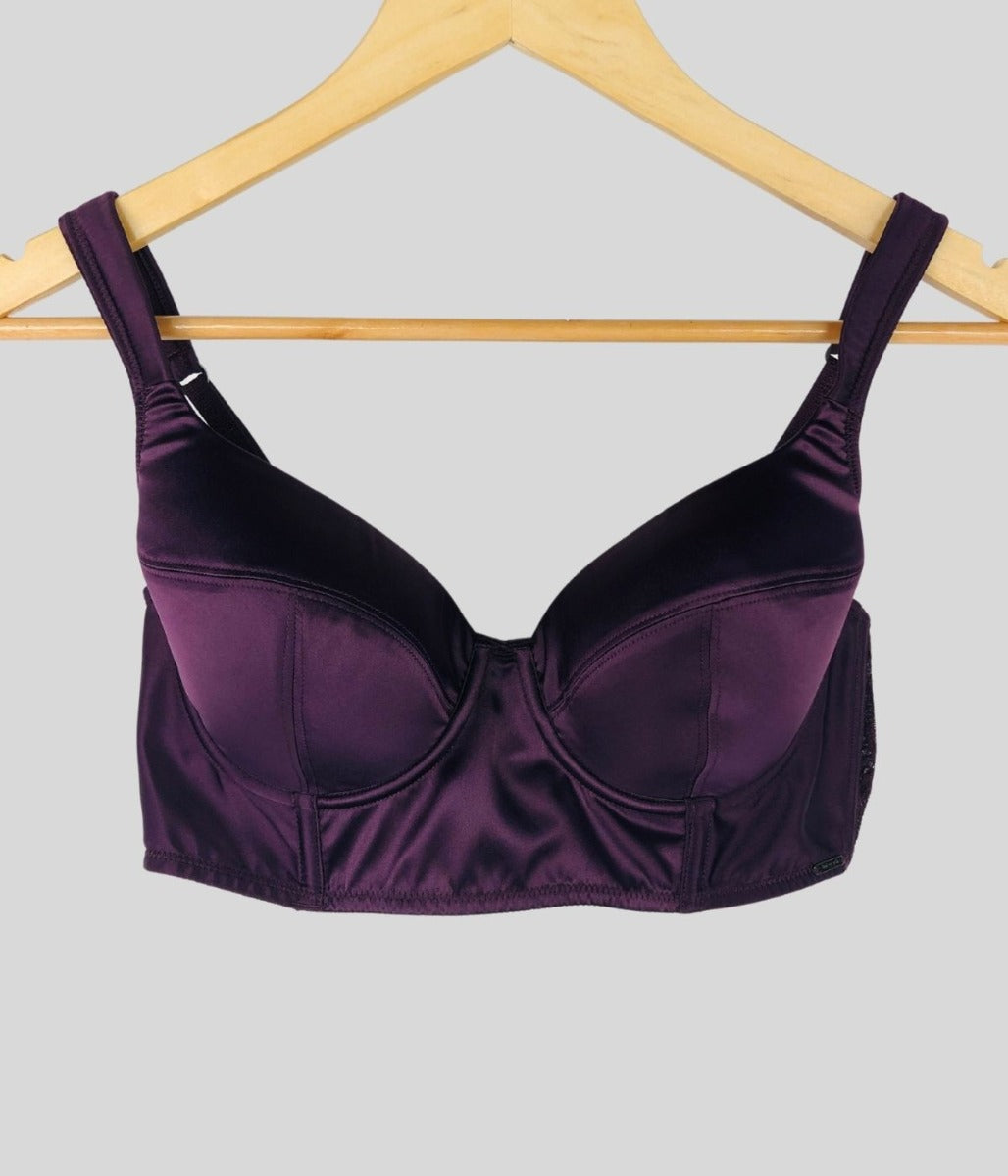 Purple Satin Longline Bustier Bra  Size 34A