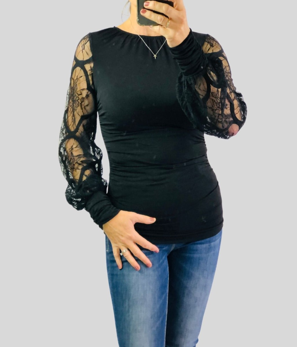 Black Lace Detail Top  Size 6