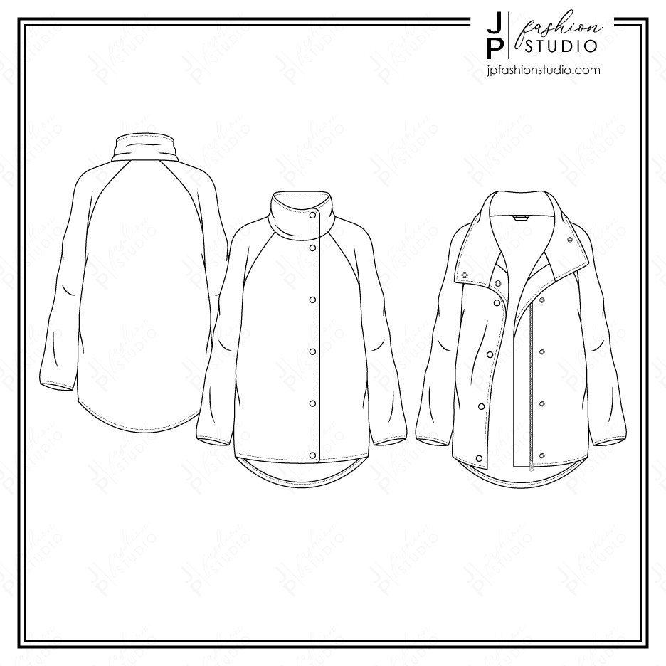 Women Jacket Fashion Flat Sketch / Outerwear Technical Drawing / Fashi ...