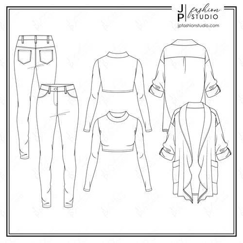 Women's Activewear Vector sport Bra Vector-legging Vector-fashion Flat  Sketch for Adobe Illustrator technical Drawing activewear Template 