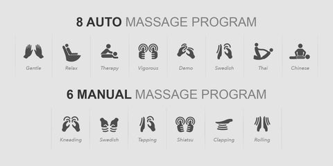 8 auto massage programs and 6 manual massage programs