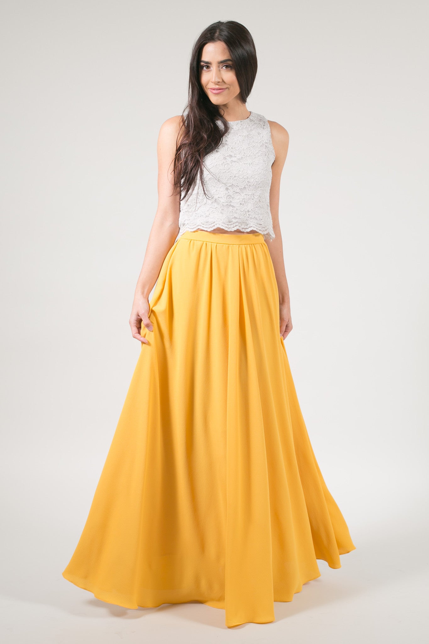 yellow flowy skirt