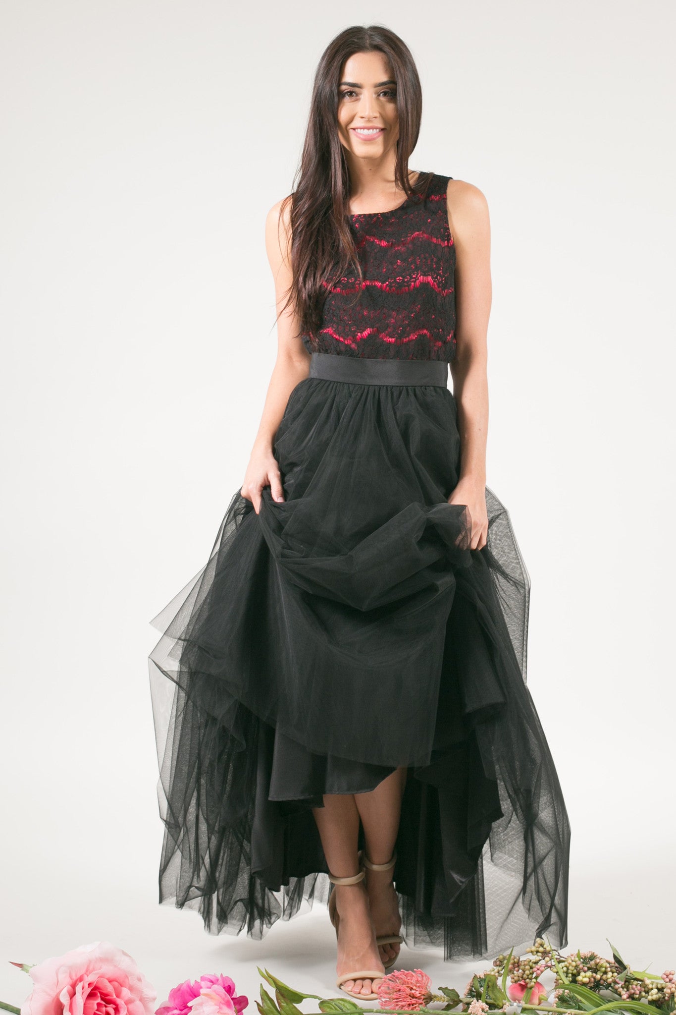 black maxi tulle dress