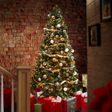 Christmas tree, holiday, seasonal, decorated, adorned, ornaments, garland, ribbon, presents 