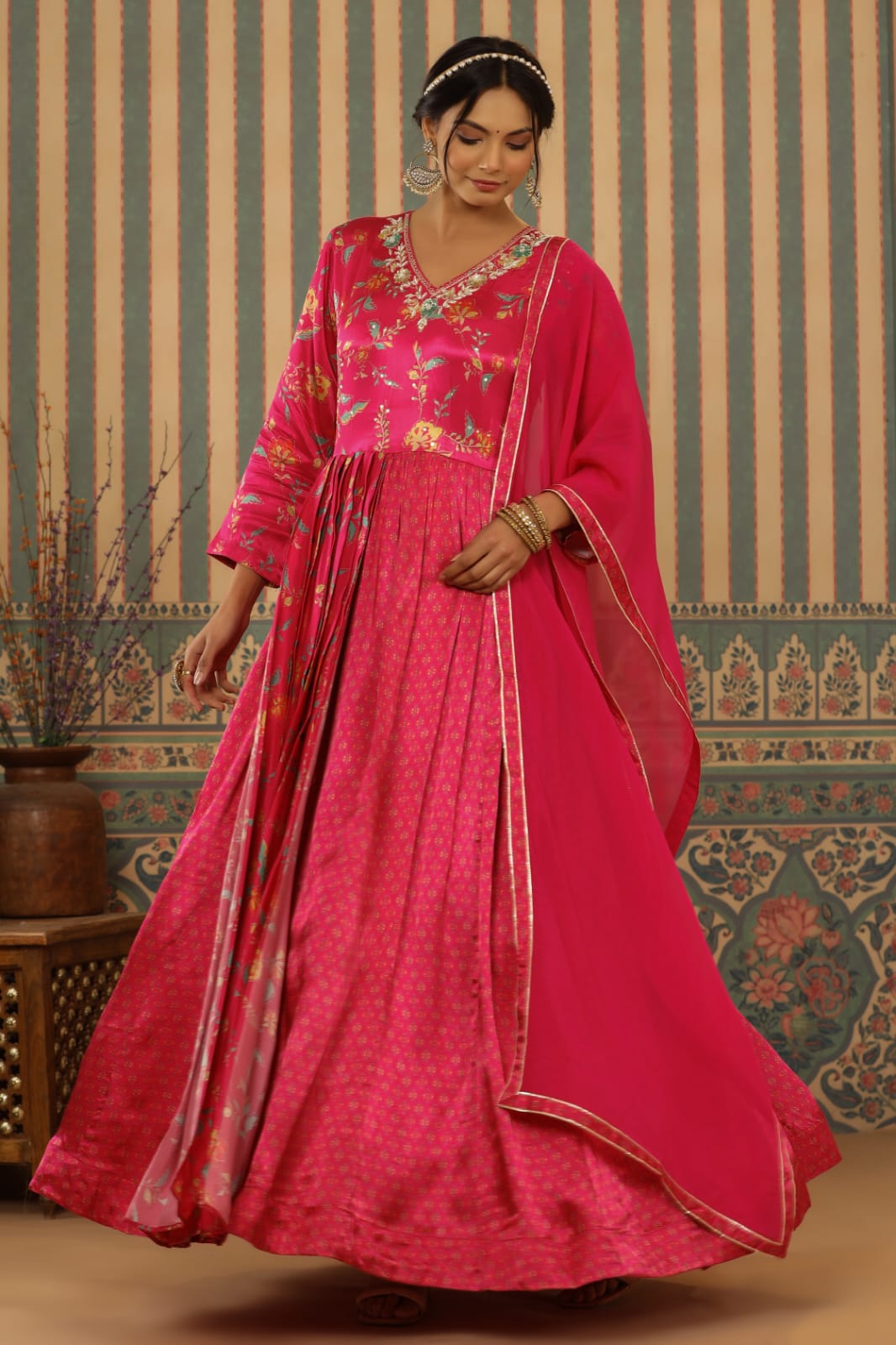 Pink Designer Net Gown- Daabu Jaipur