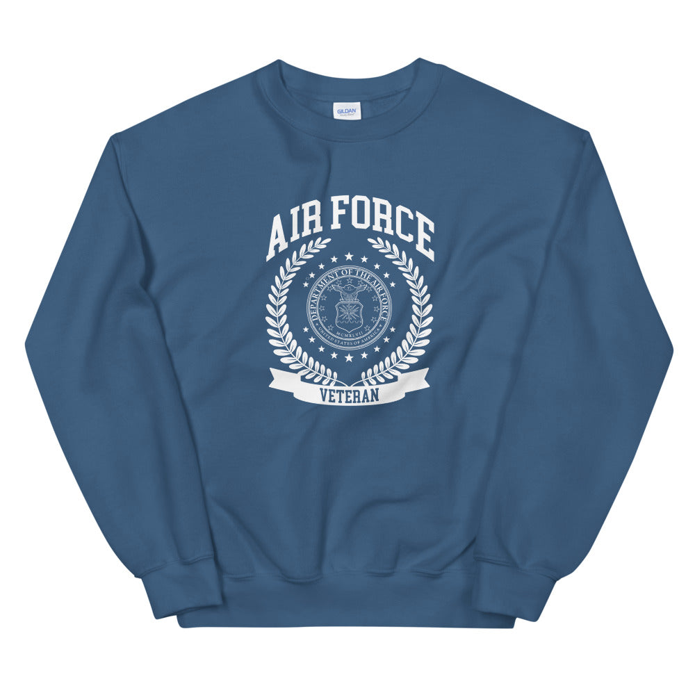 DIA United States Air Force Veteran Vintage College Sweatshirt | Indigo Blue | Men & Women | The Sky Was Never the Limit | Aim High … Fly-Fight-Win
