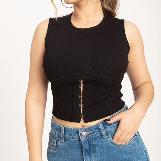 Long Sleeve Corset Top, Black Corset Top