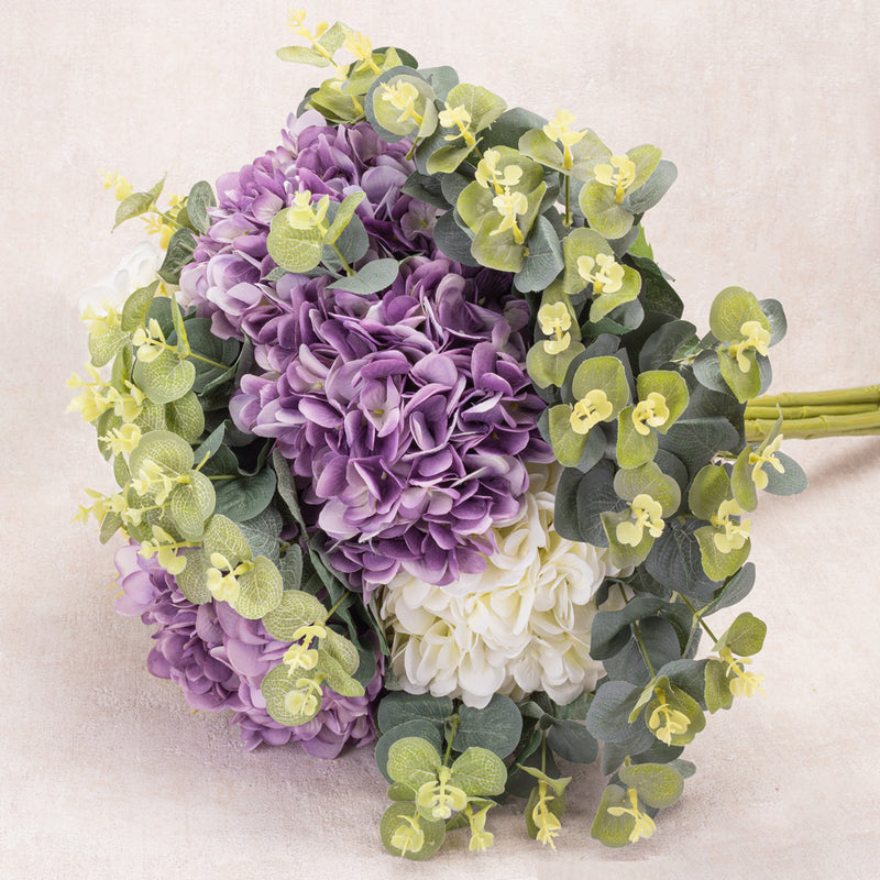 Forever Purple & White Hydrangea & Eucalyptus Artificial Flowers Bouquet Default Title