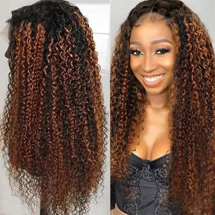 Curly Hair Highlight 1b/30 Lace Frontal Wigs Human Hair – PhoenixRose Hair