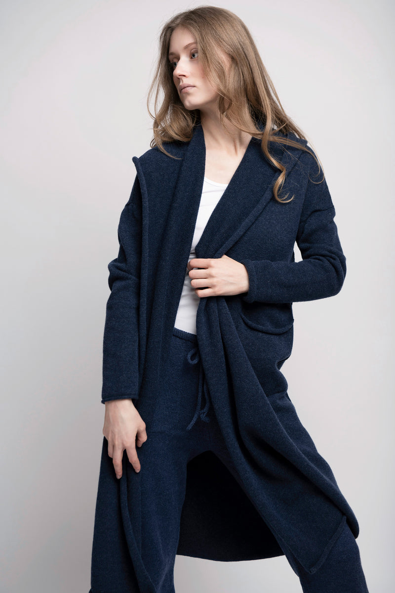 100% Cashmere Hooded Long Cardigan with Pockets – trikicashmere