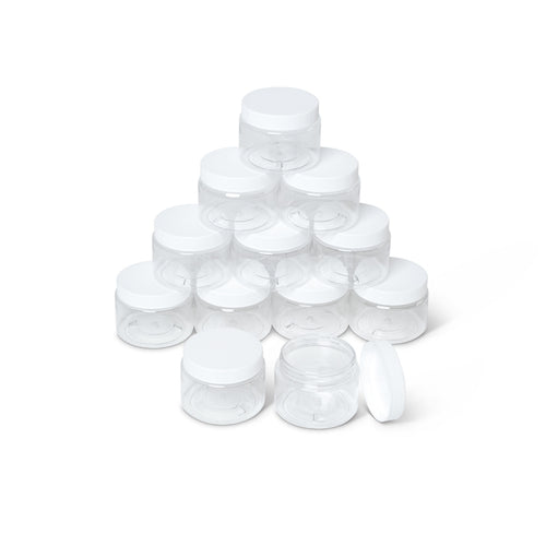 3.5oz Plastic Jars with Lids - Clear Plastic with White Lid - 12