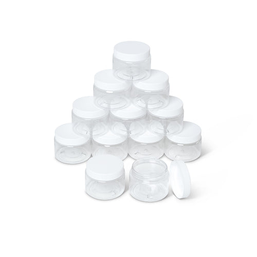 2 oz Plastic Containers with Lids 60pcs Plastic Jars with Clear Lids +  3/5/10 Gram 12pcs Sample Containers Travel Jar– Great for Lip Scrub, Body