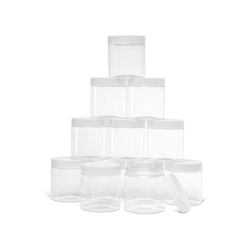 3.5oz Plastic Jars with Lids - Clear Plastic with White Lid - 12