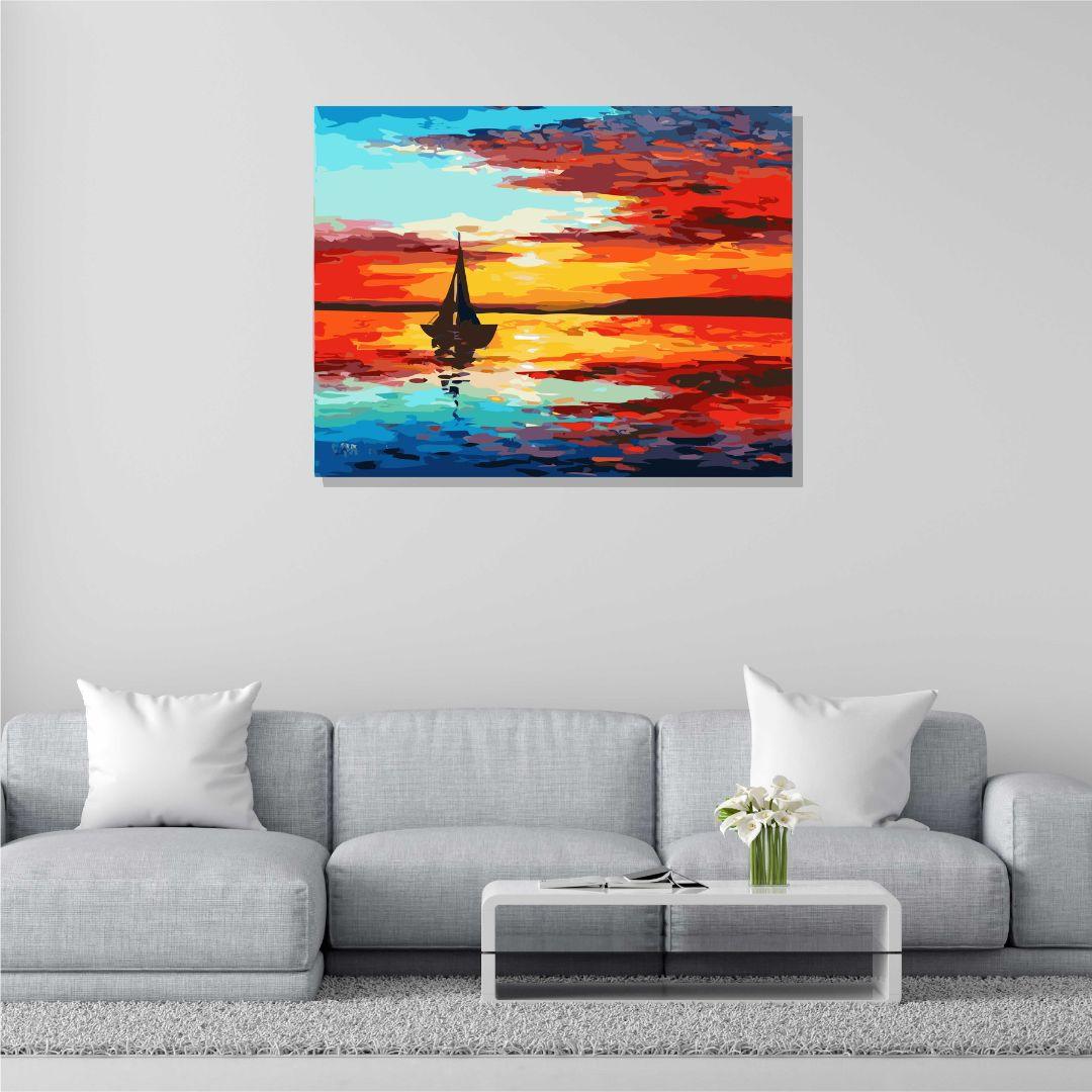 Abstract Boat Scenery Canvas Wall Painting | Cotton Stretched ...