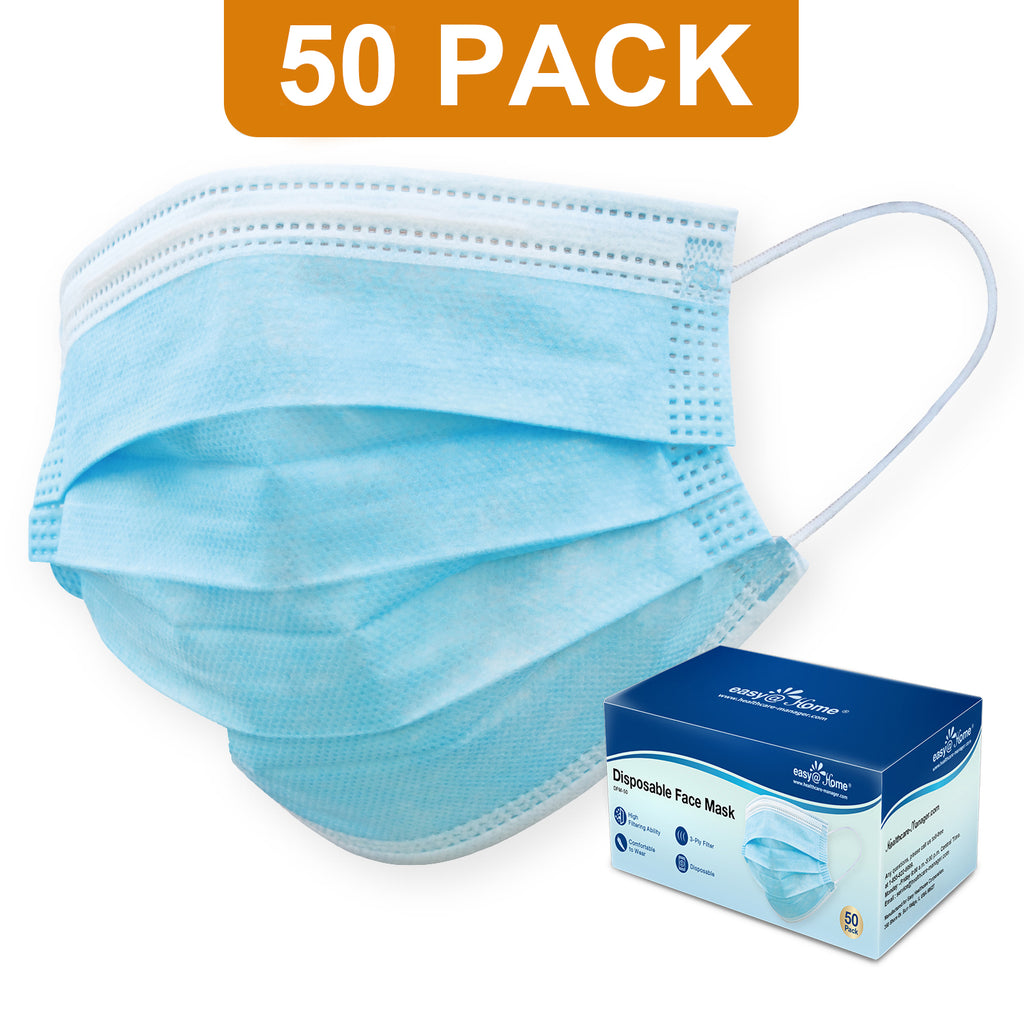 Face Masks 50 Ctâ€“ Disposable Safety Protection with Ear Loops for Home Use, Breathable & Comfortable 3-Ply Filter