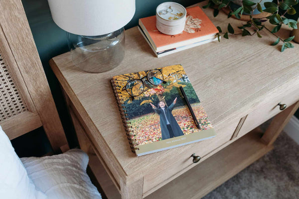 Organized bedside table with JMB Living Journal