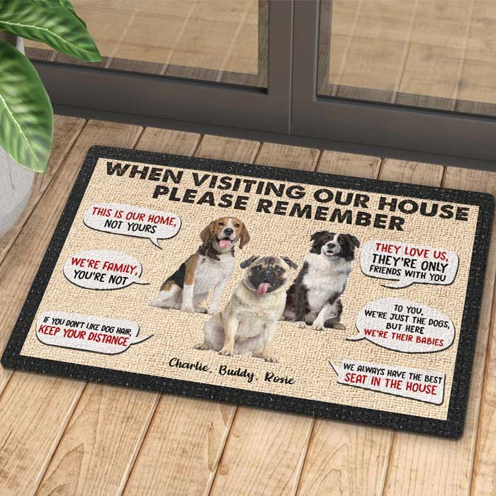 Remember When Visiting Our House - Upload Image, Gift For Dog Lovers - Personalized Decorative Mat