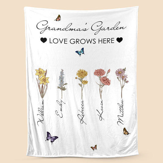 Personalized Mom's Garden Custom Birth Month Flower Family Love Grows Here  Fleece Blanket, Gifts for Grandma, birth flower blanket, Custom Mom's  Garden Blanket, mother's day gift ideas, Mom Blanket with Kids Name 