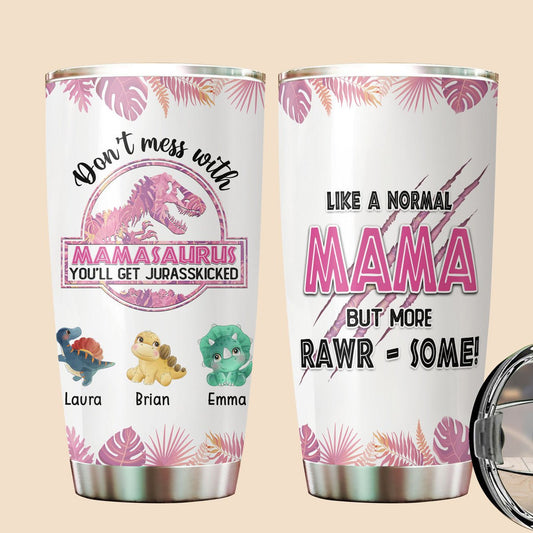 Personalized Mom Tumbler - Mamasaurus Leopard Pattern (White Version)