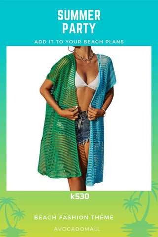 Green-Blue--Womens-Swimsuit-Coverup-Beach-Cover-Ups-Long-Kimono-Cardigan-Summer-knitted-Coverups-Shirt-Dress-Front