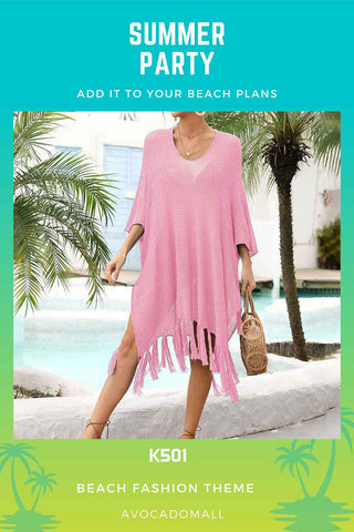 Pink-Womens-Crochet-Hollow-Out-Split-Beach-Cover-Up-Dress-Long-Sleeve-Swimwear-Knitted-Beach-Dresses