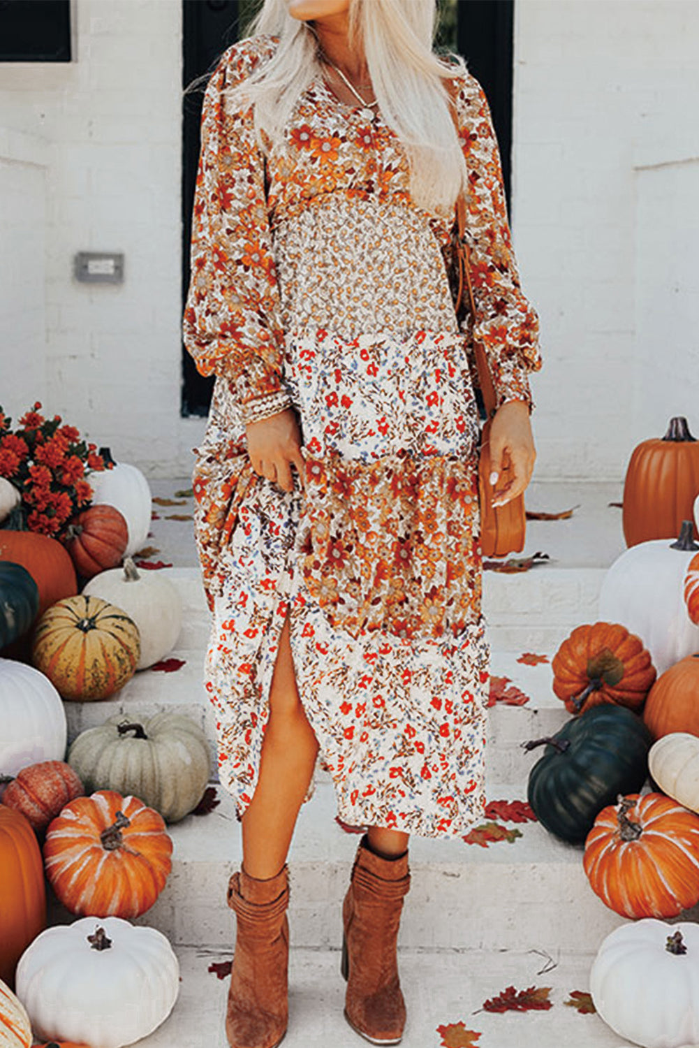 Khaki Plus Size Floral Tiered Ruffle Maxi Dress