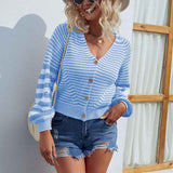 Blue-Womens-Button-Down-Knitwear-Casual-Long-Sleeve-V-Neck-Open-Front-Striped-Cardigan-Sweater-K230