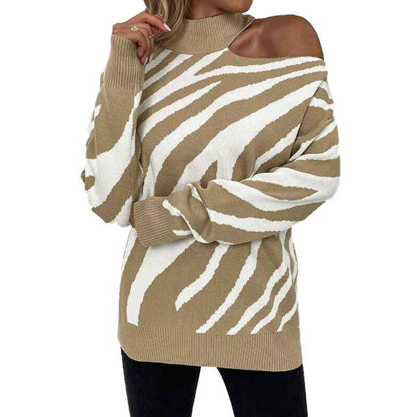 Women's Sweaters Cold Shoulder Long Sleeve Sweater Zebra Striped Print –  AvocadoMall