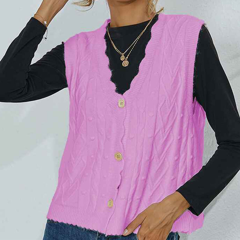 Women-Cable-Knit-Sweater-Vest-Button-Down-Sleeveless-Classic-Cardigan-Vests-purple
