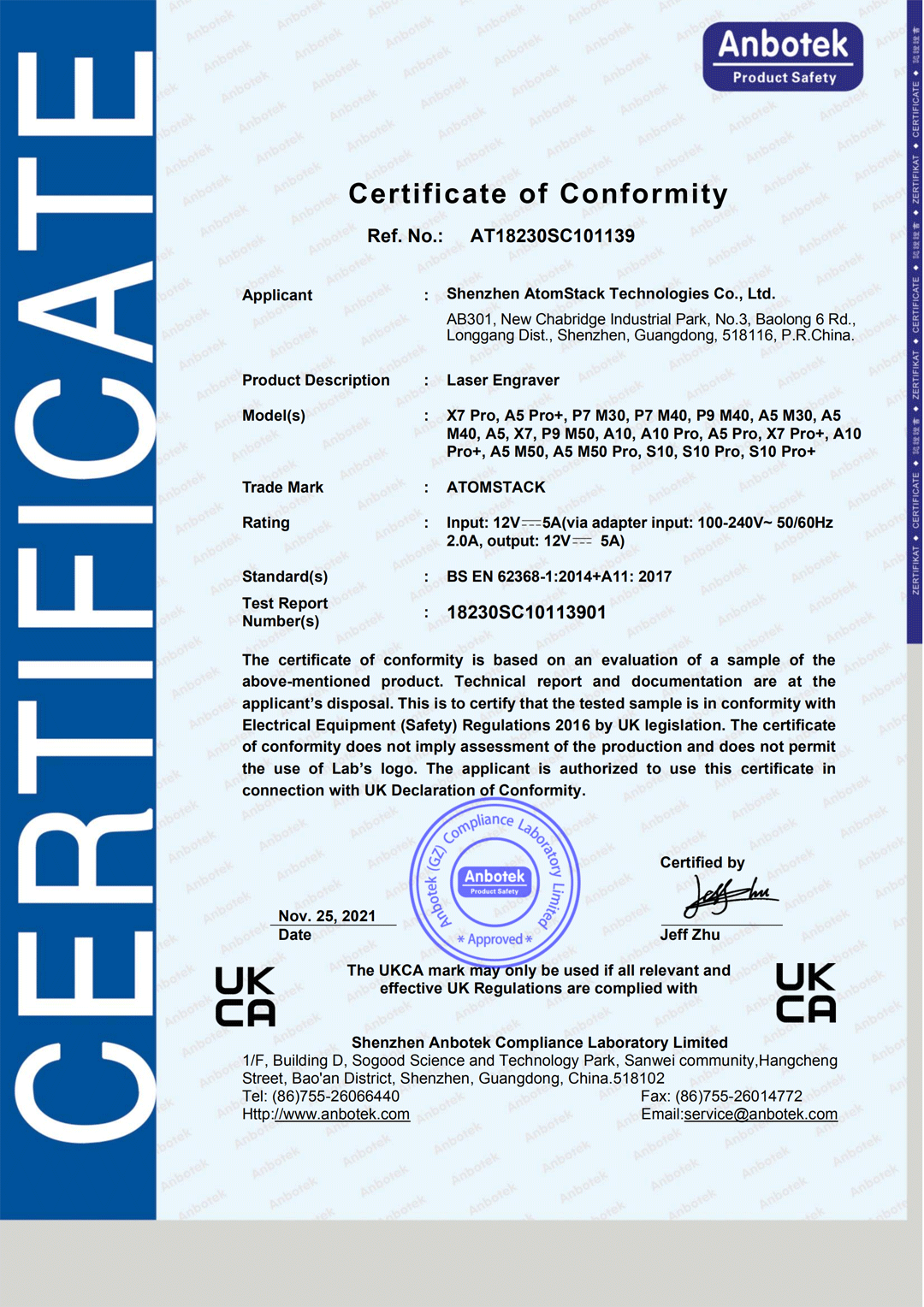 UKCA-LVD Certificate