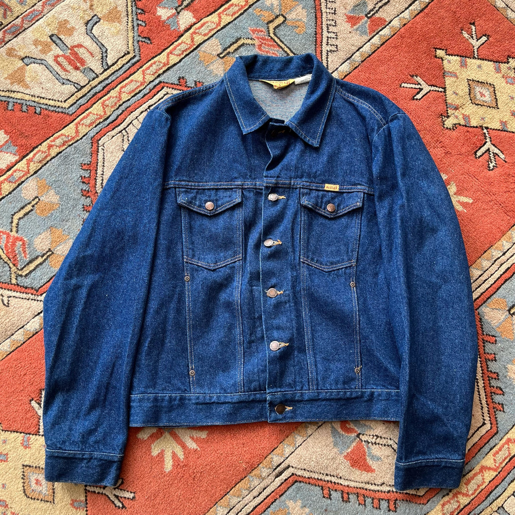 80's Dark Wash Rustler Made in USA Jean Jacket Size Large – Greenville  Bazaar