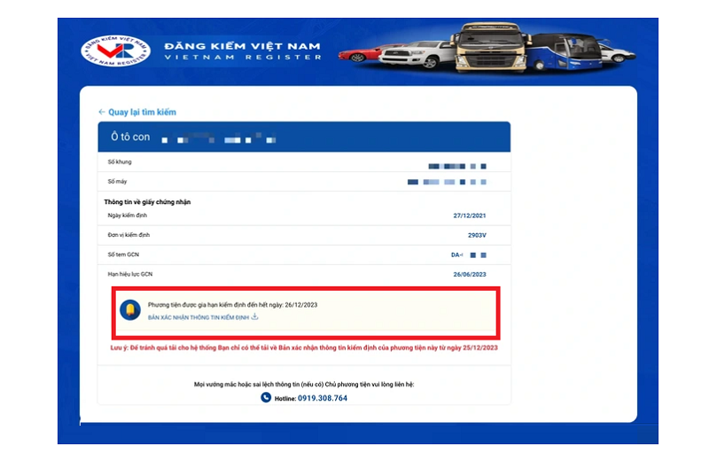 Trang web gia hạn đăng kiểm ô tô online 