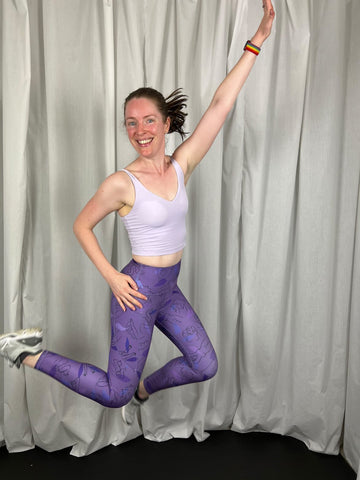 jazzersize in full length lilac leggings