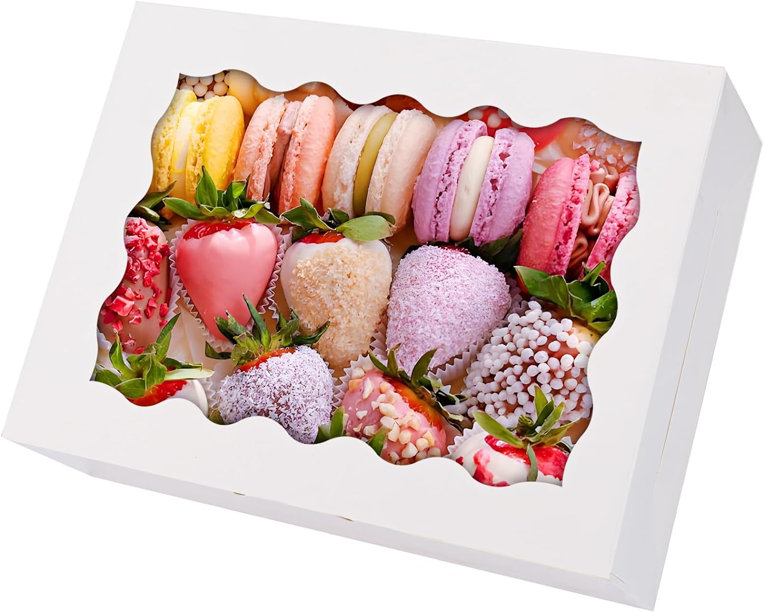 Moretoes 15pcs Cookie Boxes, 8x6x2.5in Treat Boxes, Bakery Boxes Dessert Boxes Cookie Boxes with Window for Chocolate Covered Strawberries, Candies, Cakes