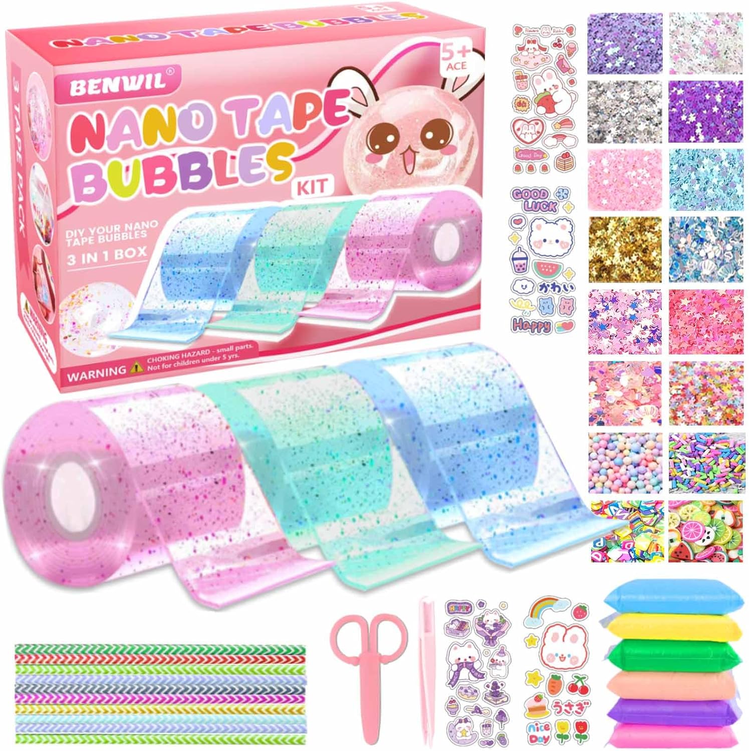 Nano Tape Bubble Kit for Kids with Step-by-Step Video Tutorials, Nano Double Sided Adhesive Gel Grip Traceless Tape, Nano Magic Tape Bubbles