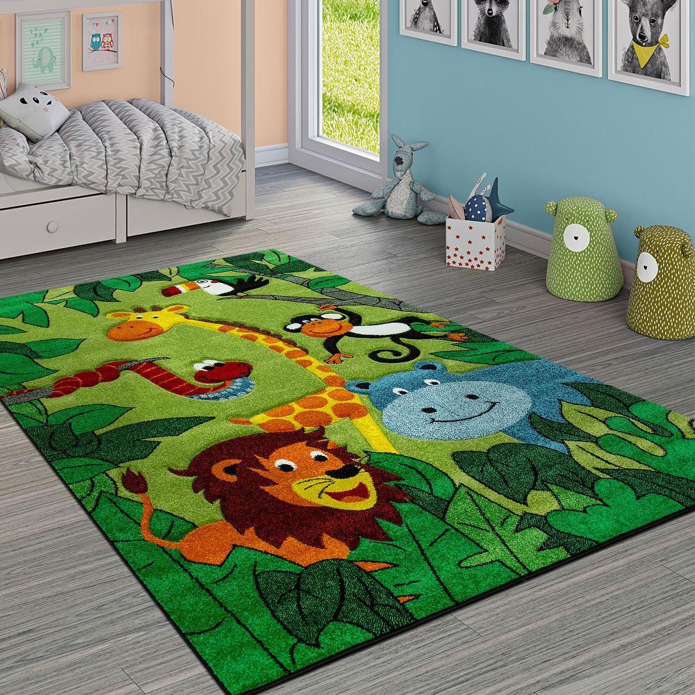 Kids Play Rug for Nursery Zoo Animals green brown colorful
