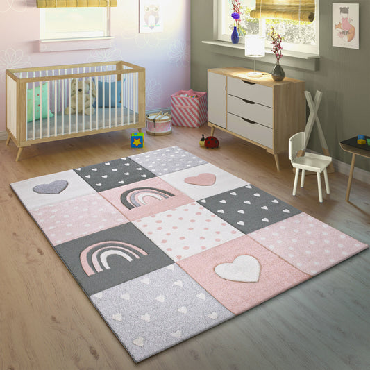 Paco Home Kids Rug with Stars for Nursery Starry Sky in grey, pink and  green 6'7 Round - Grey 