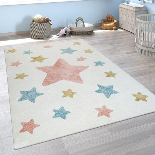 Stars Rug Kids for Nursery in Pink White Pastel Colors – RugYourHome